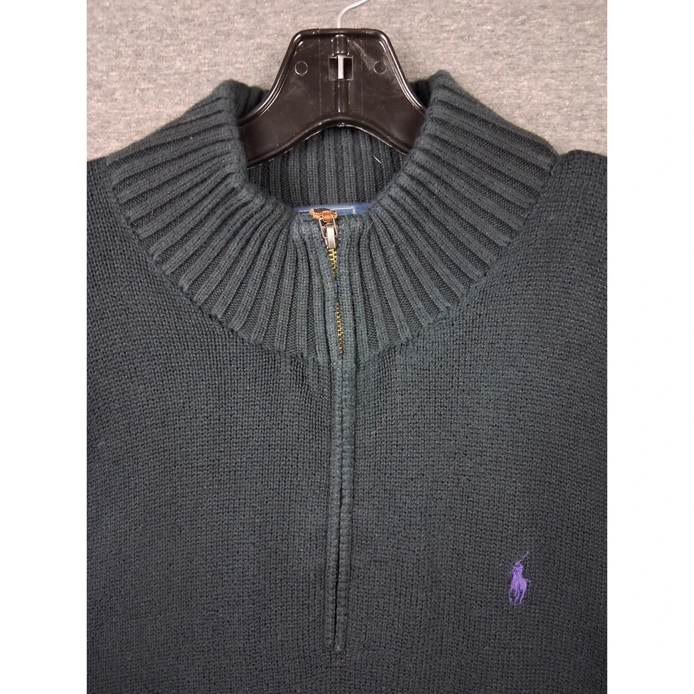 Polo Ralph Lauren Mens‎ Sweater Large Black 1/4 Zip Knit Pullover Vintage 90s